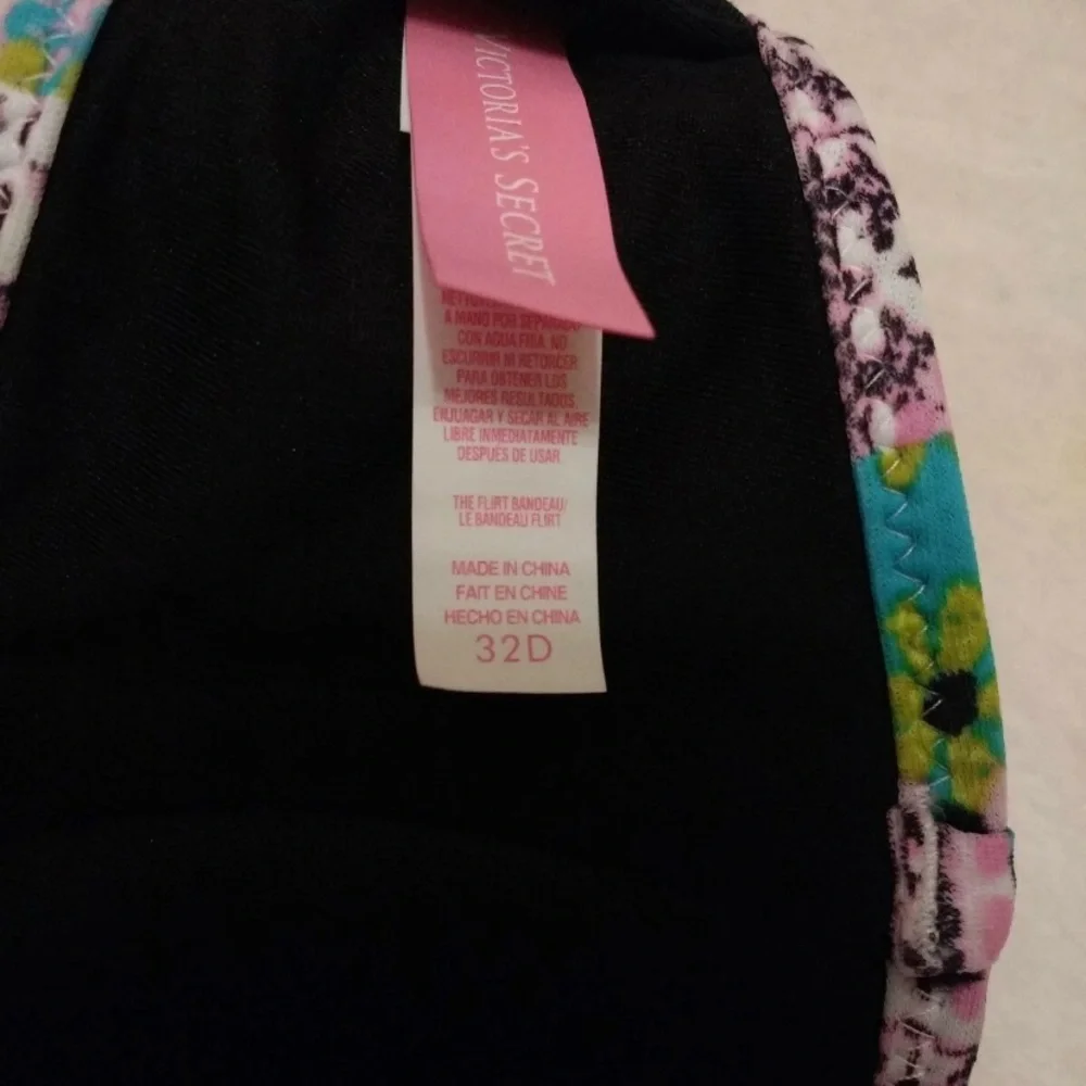 Victoria's Secret Bali Black and Multicolor Embroidered Bikini Top